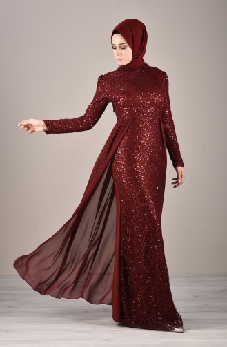 Claret Red Hijab Evening Dress 5219-04