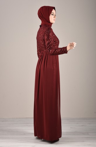 Claret Red Hijab Evening Dress 5219-04