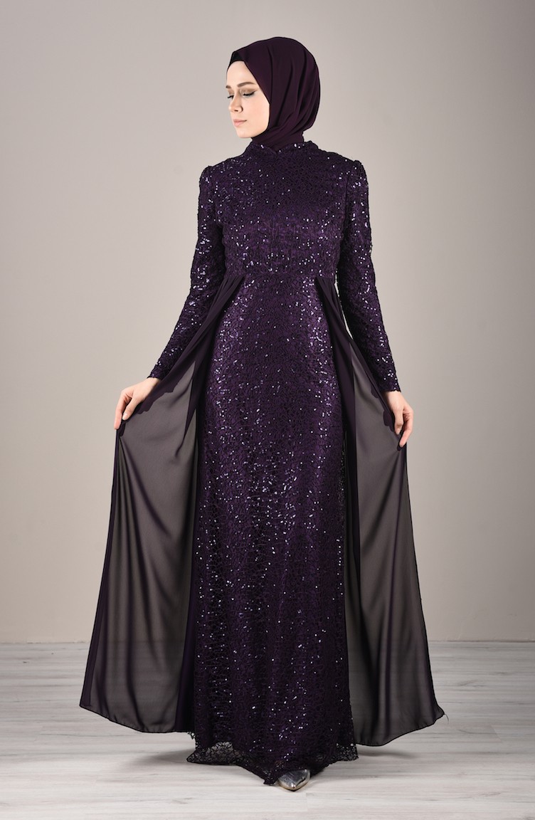 Purple Hijab Evening Dress 521901 Sefamerve