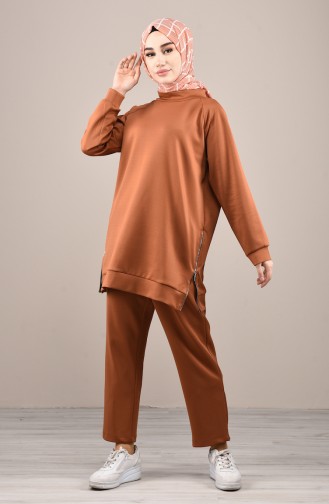 Dalgıç Kumaş Tunik Pantolon İkili Takım 1033-04 Taba
