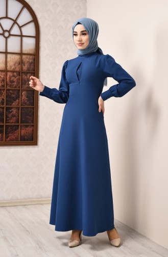 Robe à Col Montant 2703-08 İndigo 2703-08