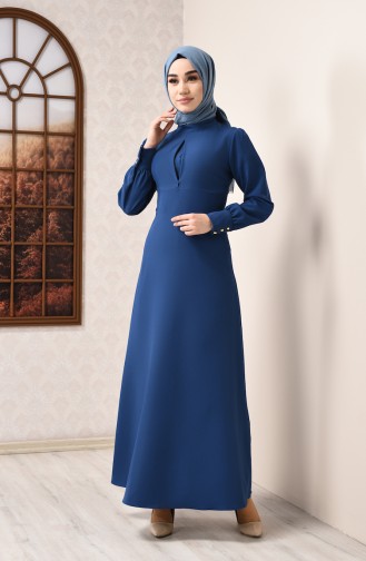 Robe à Col Montant 2703-08 İndigo 2703-08