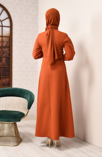 Önü Detaylı Kloş Elbise 2704-01 Kiremit