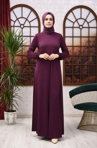Elastic Sleeve Straight Dress Purple 8110-05