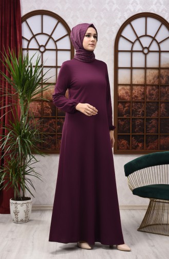 Elastic Sleeve Straight Dress Purple 8110-05