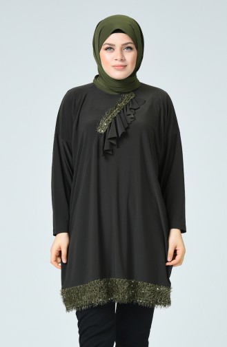 Grosse Grösse Abendkleid-Tunika mit Quasten 2025-02 Khaki 2025-02