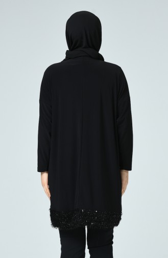 Grosse Grösse Abendkleid-Tunika mit Quasten 2025-03 Schwarz 2025-03