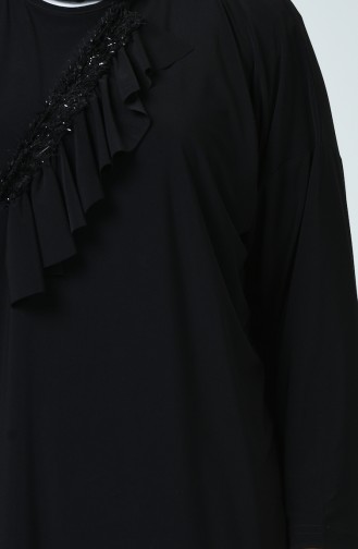 Grosse Grösse Abendkleid-Tunika mit Quasten 2025-03 Schwarz 2025-03