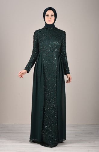 Emerald Green Hijab Evening Dress 5219-03