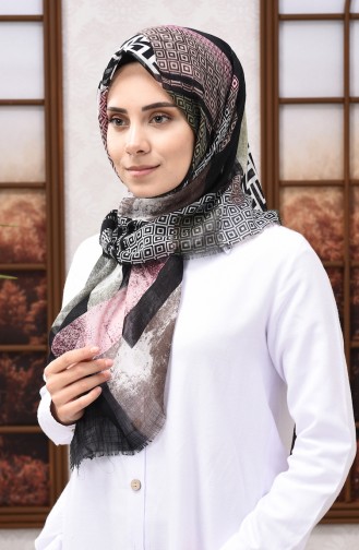 Gemustertes Leinen Kopftuch  901573-05 Schwarz Khaki 901573-05