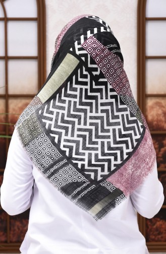Gemustertes Leinen Kopftuch  901573-05 Schwarz Khaki 901573-05