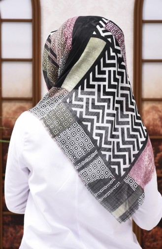 Gemustertes Leinen Kopftuch  901573-05 Schwarz Khaki 901573-05
