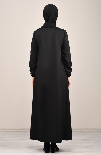 Abaya à Rayures Pailletées  8126-01 Noir 8126-01