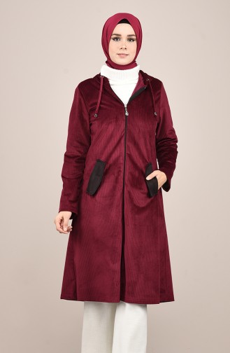 Kapüşonlu Kadife Kap 0034-03 Fuşya