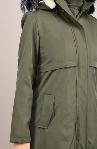 Manteau à Capuche en Fourrure 0036-01 Khaki 0036-01