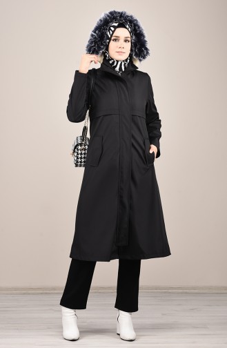 Hooded Fur Coat 0036-03 Black 0036-03