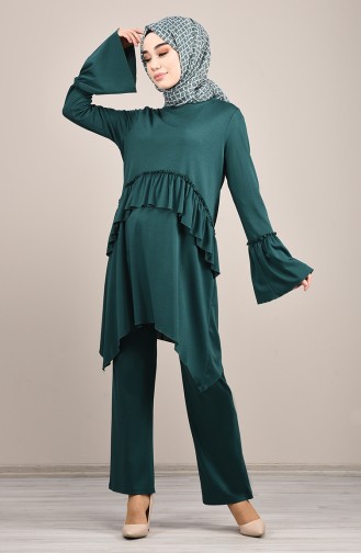 Tunik Pantolon İkili Takım 8053-06 Zümrüt Yeşil
