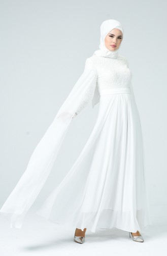 Dantelli Şifon Abiye Elbise 0050-01 Beyaz
