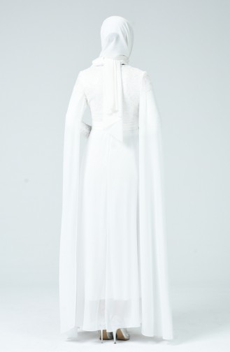 Ecru Hijab Evening Dress 0050-01
