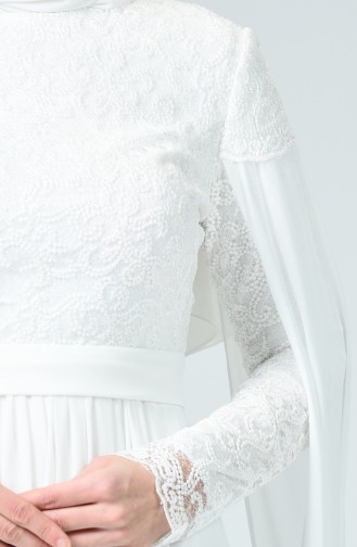 Dantelli Şifon Abiye Elbise 0050-01 Beyaz