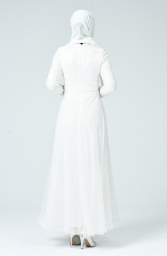 Tüllü Dantelli Abiye Elbise 0051-01 Beyaz
