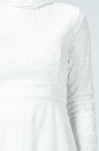 Robe de Soirée à Dentelle en Tulle 0051-01 Blanc 0051-01