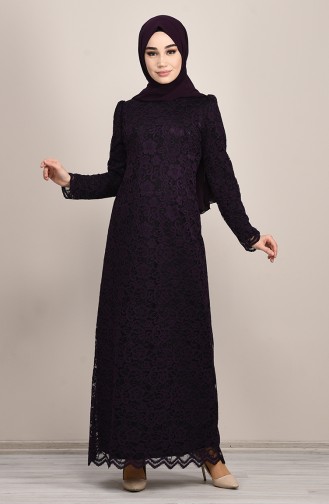 Plum Hijab Evening Dress 9027B-01