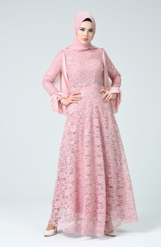 Lace Overlay Evening Dress Powder 5235-05