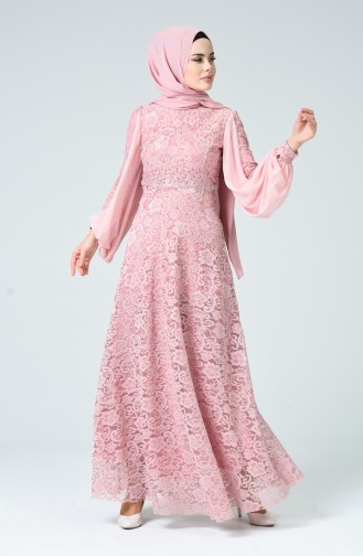 Powder Hijab Evening Dress 5235-05