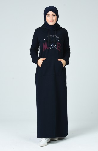 Navy Blue Hijab Dress 10007-03