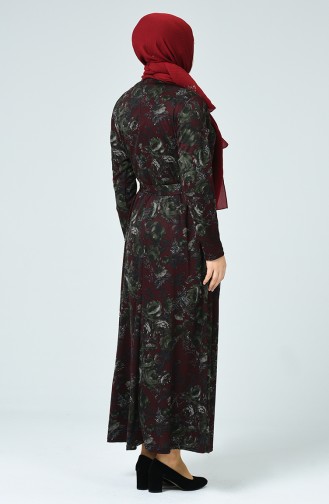 Robe Hivernale à Motifs Grande Taille 4893-04 Bordeaux Khaki 4893-04
