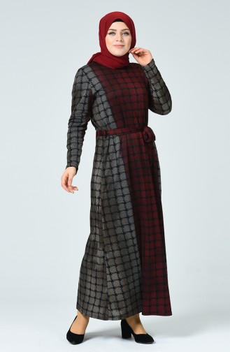 Claret Red Hijab Dress 4893A-04