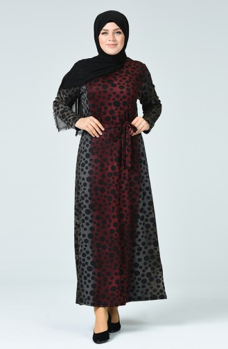 Claret Red Hijab Dress 4893C-03