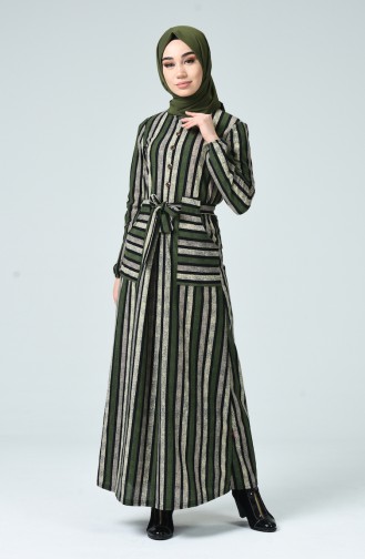 Striped Winter Dress Khaki 1216B-03