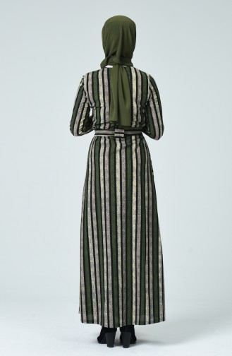 Çizgili Kışlık Elbise 1216B-03 Haki