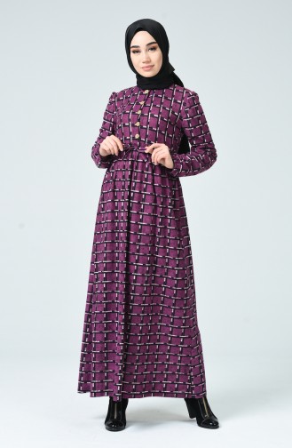 Patterned Winter Dress Purple 1265-01