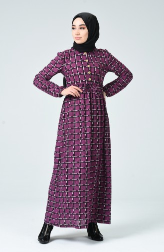 Patterned Winter Dress Purple 1265-01