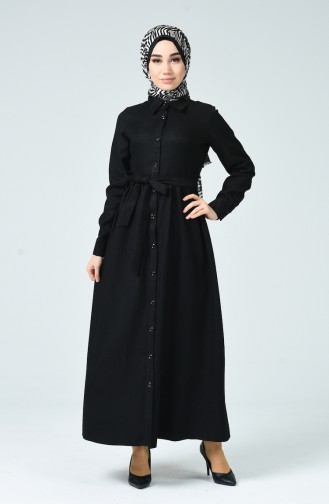 Geknöpftes Winterliches Kleid  0895-04 Schwarz 0895-04