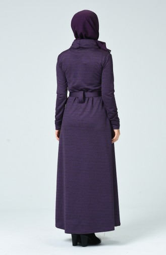 Turtleneck Belted Dress Purple 0022-02