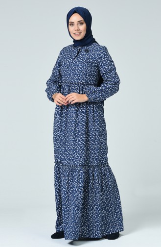 Navy Blue Hijab Dress 60054B-02