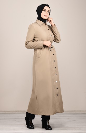 Trench Coat Long Taille Froncée 0033-04 Beige 0033-04