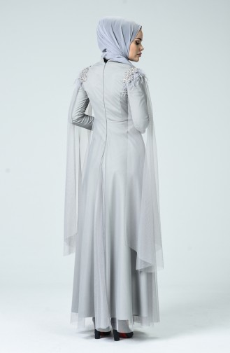 Gray Hijab Evening Dress 5234-03