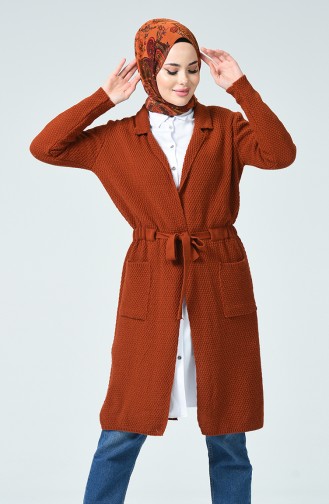 Belted Tricot Cardigan Brick 4187-01