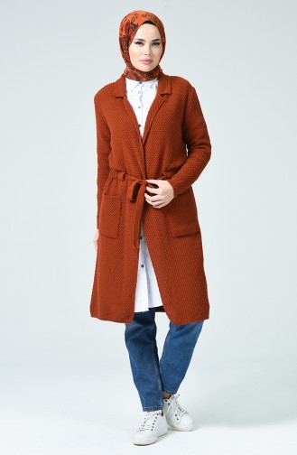 Belted Tricot Cardigan Brick 4187-01