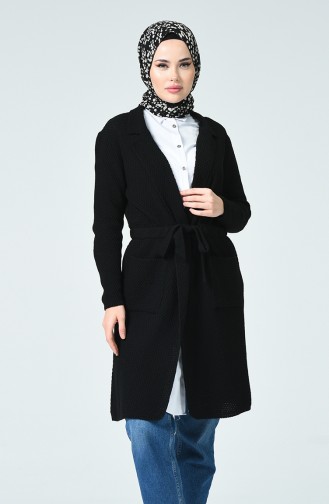Belted Tricot Cardigan Black 4187-02
