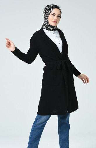 Belted Tricot Cardigan Black 4187-02