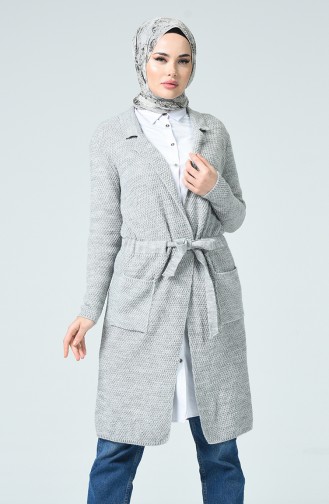 Belted Tricot Cardigan Gray 4187-04