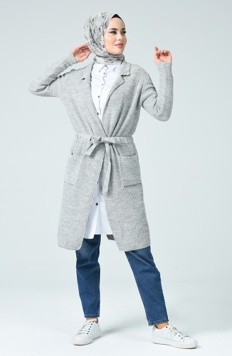Belted Tricot Cardigan Gray 4187-04