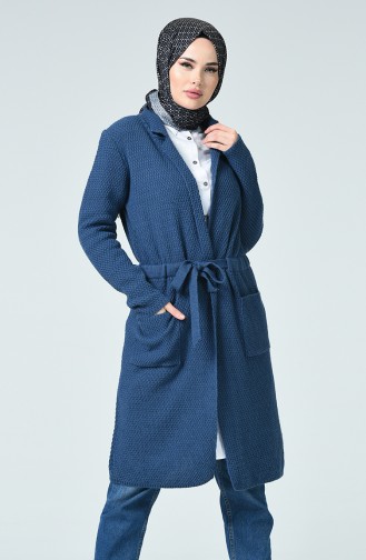 Belted Tricot Cardigan Indigo 4187-06