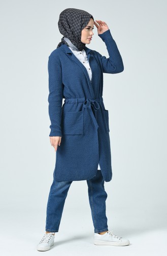 Belted Tricot Cardigan Indigo 4187-06